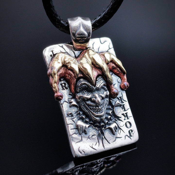 [1015] Retro Design Craft Hand Made S925 Silver Joker Pendant with Chain - Taffu Craft Studio