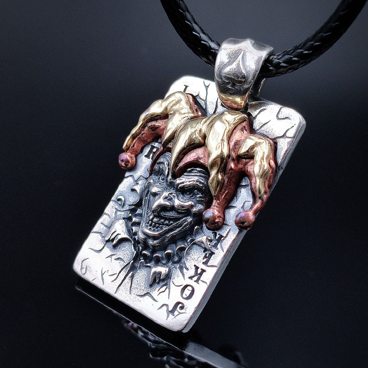 [1015] Retro Design Craft Hand Made S925 Silver Joker Pendant with Chain - Taffu Craft Studio