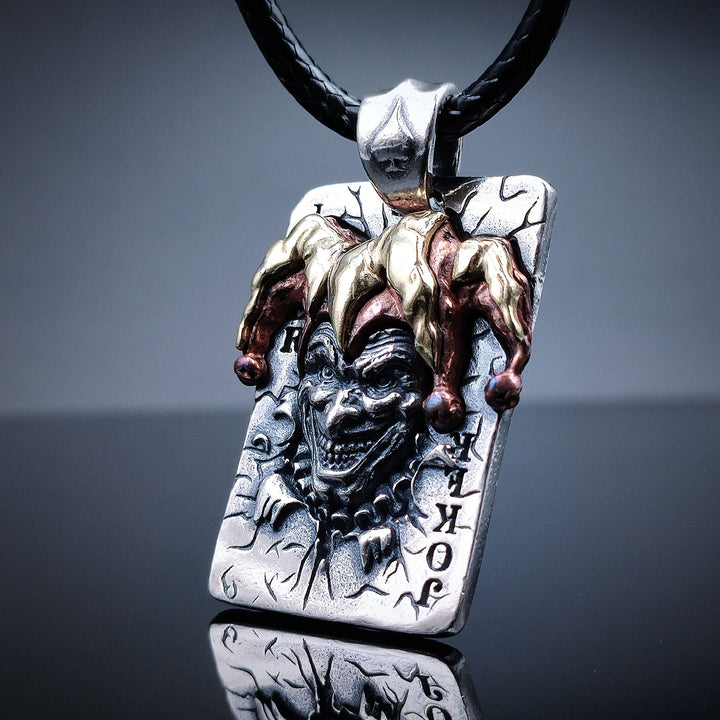 [1015] Retro Design Craft Hand Made S925 Silver Joker Pendant with Chain - Taffu Craft Studio