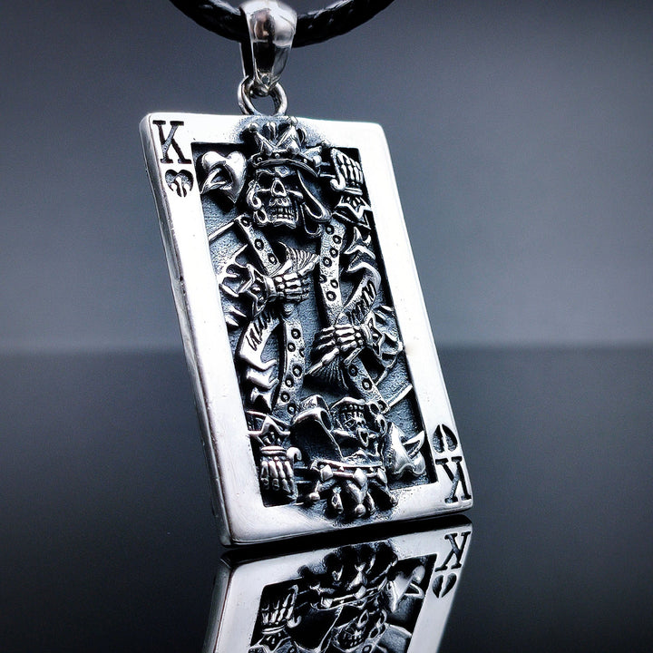 [1042] Retro Design S925 Sterling Silver Poker King Pendant with Chain - Taffu Craft Studio