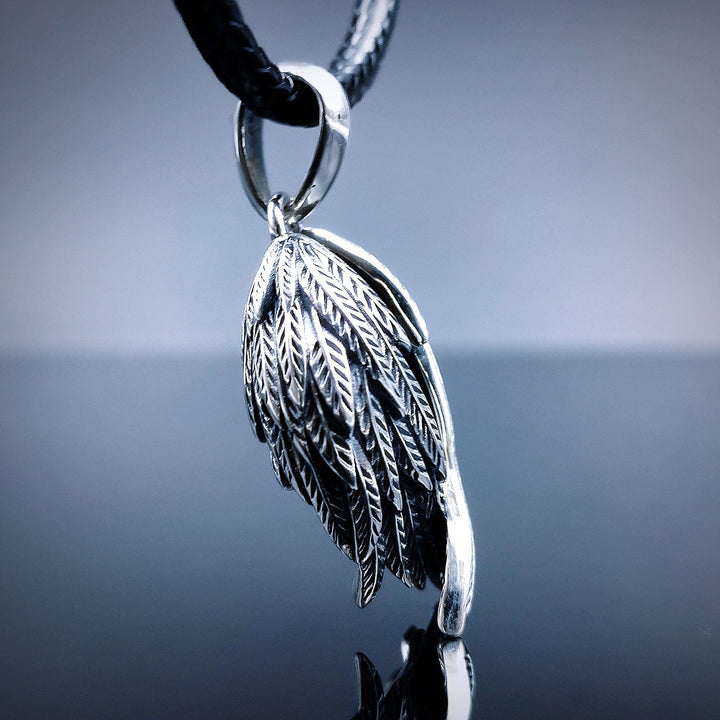 [1048] Protective Retro S925 Sterling Silver Angels Wing Pendant with Chain - Taffu Craft Studio